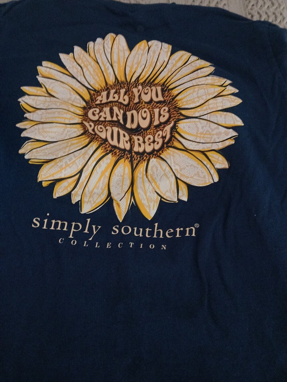 PREOWNED Simply Southern Navy Tee with Yellow & White Sunflower WOMENS SZ SMALL